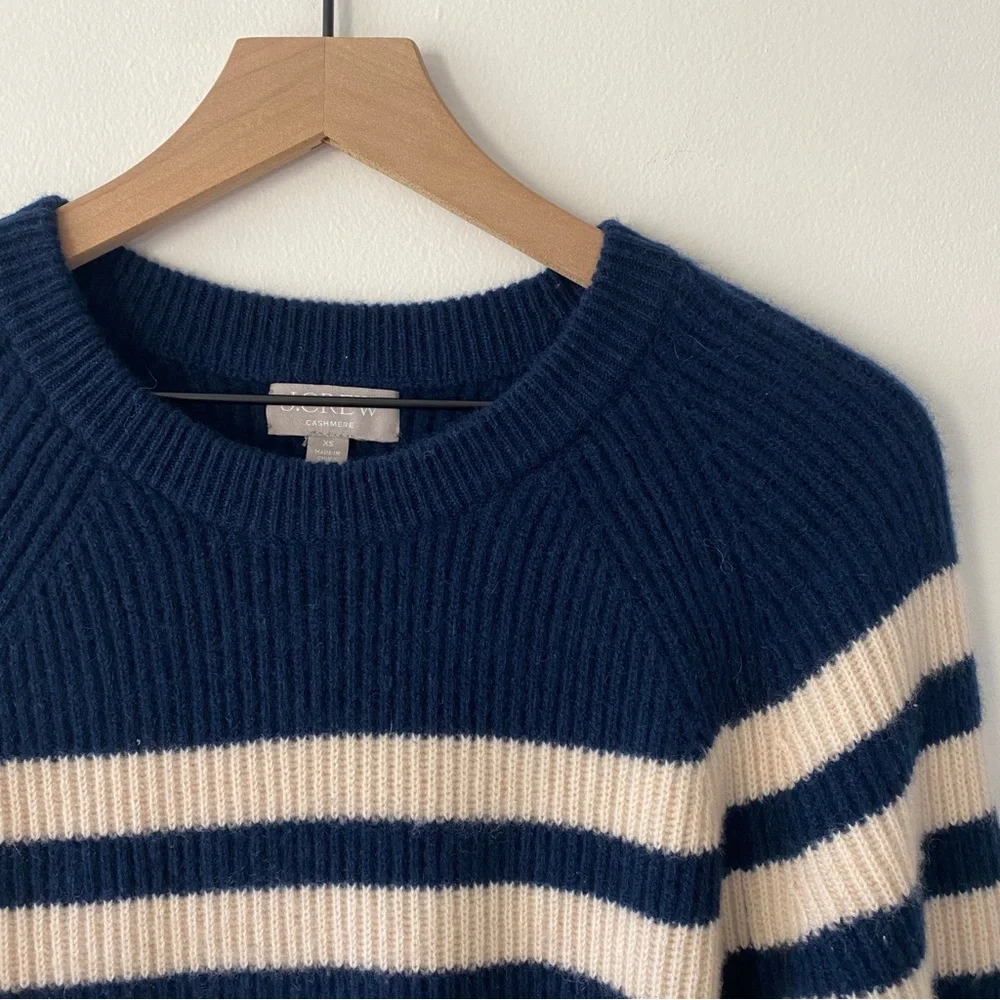 100% Cashmere Ribbed Oversized Crewneck Sweater Stripe - Picture 2 of 10